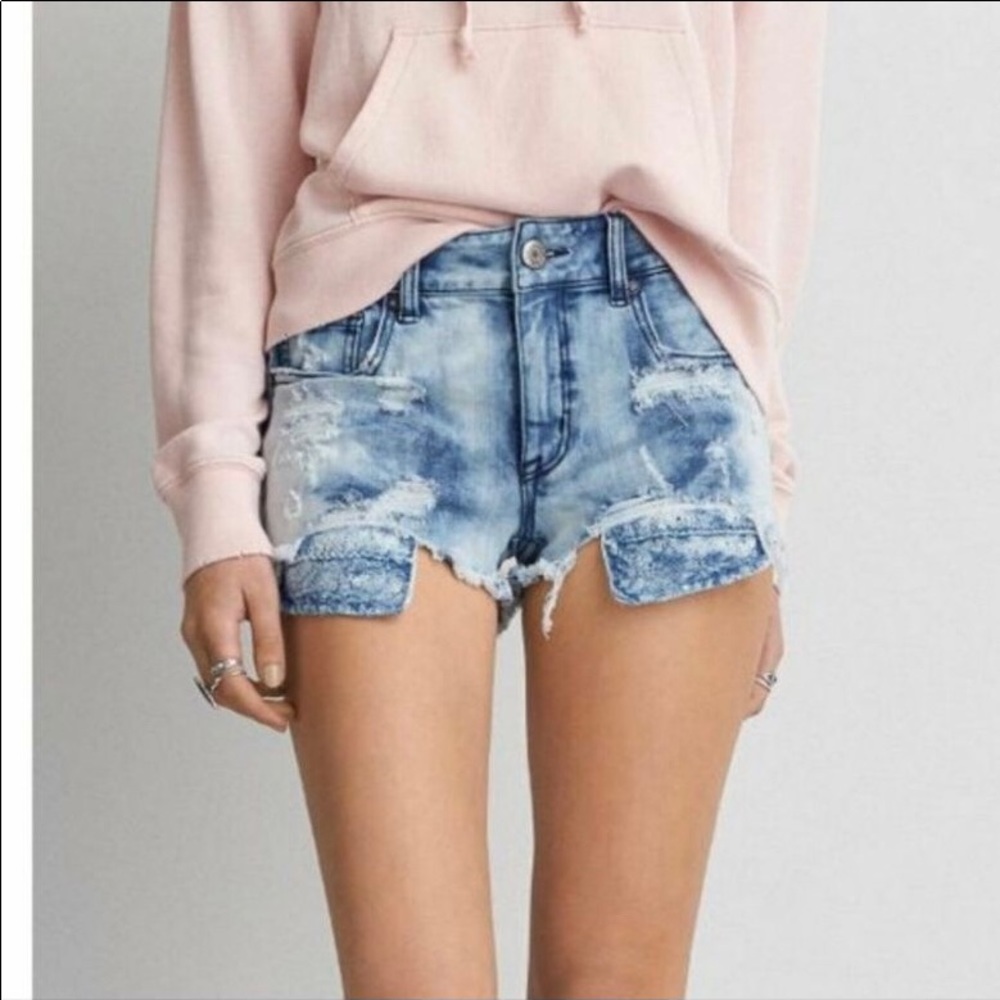 ⭐️ American Eagle High Rise Distressed Shortie Jean Denim Shorts Size 2 - Picture 14 of 14